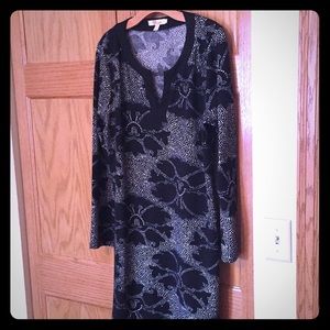 Aryeh Black and Cream Flowered Sweater Dress